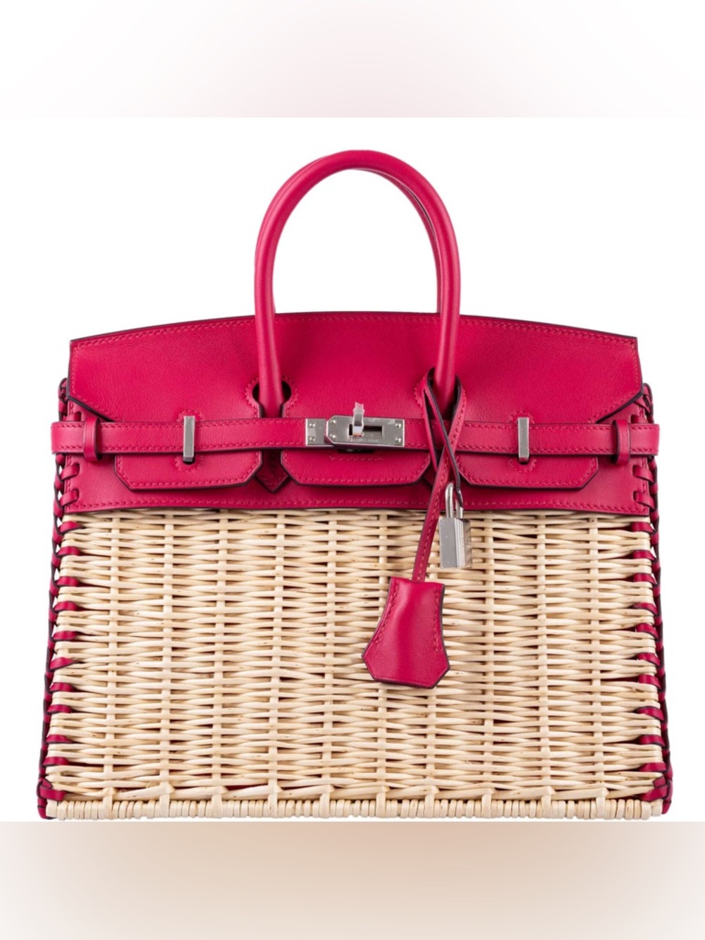 Woven Straw Pink Swift H Birkin 25 Picnic Framboise Osier Wicker Swift PHW FLAW